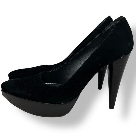 Stuart Weitzman Platform Pumps Shoes Black Suede Leather Size 6 - Picture 1 of 7